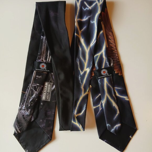 Harley Davidson 100% Polyester Vintage Necktie Set of 2 GUC - Picture 5 of 6